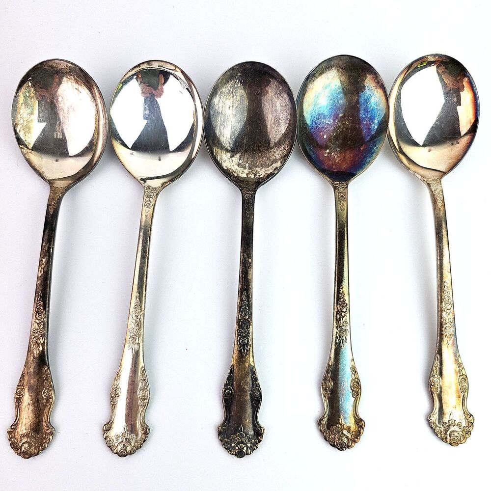King Edward Holiday Pattern Silver Plate Replacement 5 Soup Spoons